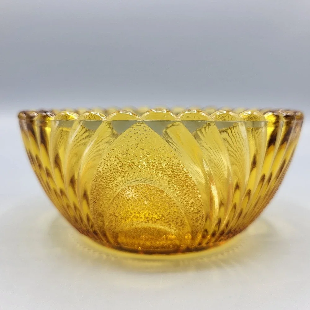 Vtg Amber Glass Dessert Bowls Set Of 2 Scalloped Edge Pressed Glass